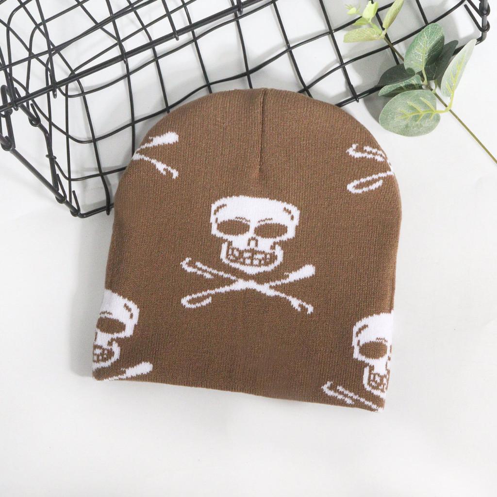 Y2k Skull Pattern Knit Cap With Plush Fabric For Outdoor Fashion