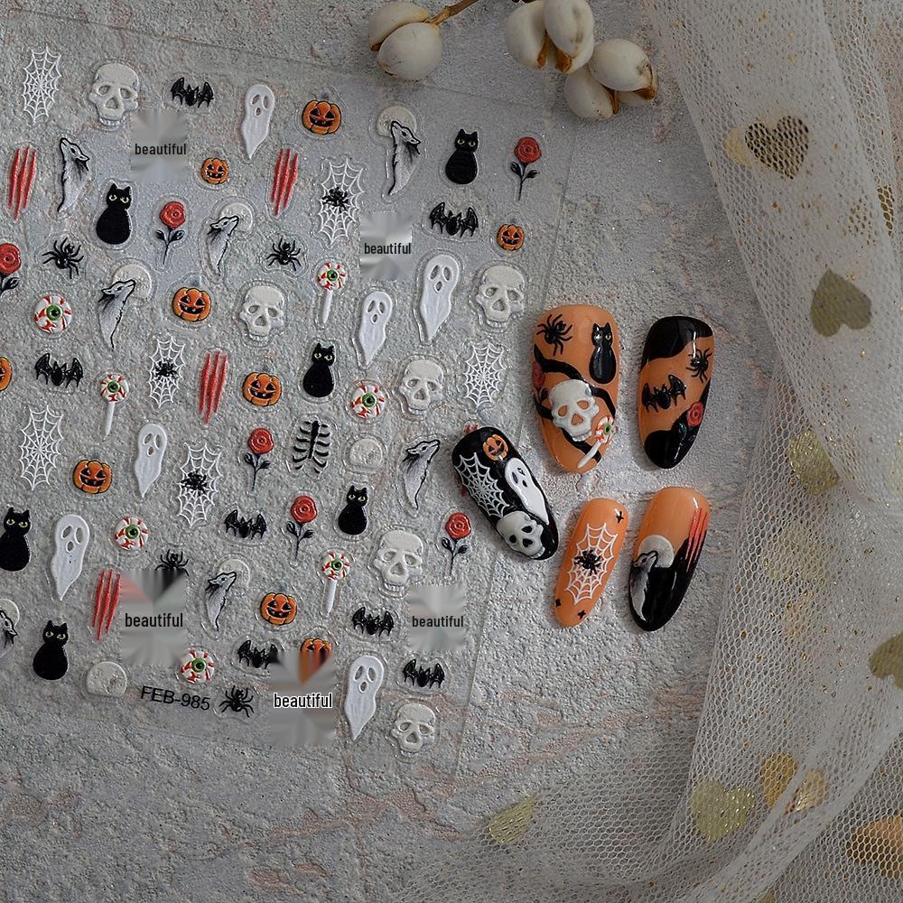 Cross-Border Halloween Nail Stickers: Cute Ghosts, Spider Webs, Pumpkins & Dark Designs