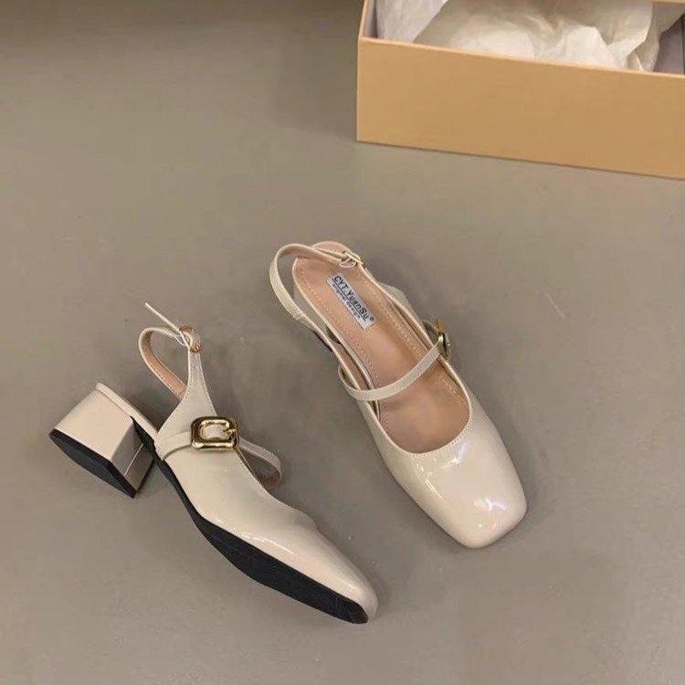 French thick heel bag head sandals women's skirt red single shoes 2025 summer new gentle evening Mary Jane shoes