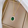 Egg-Shaped Emerald Full Diamond Light Luxury Temperament Gorgeous Full Diamond Necklace Female Versatile Collarbone Chain Titanium Steel