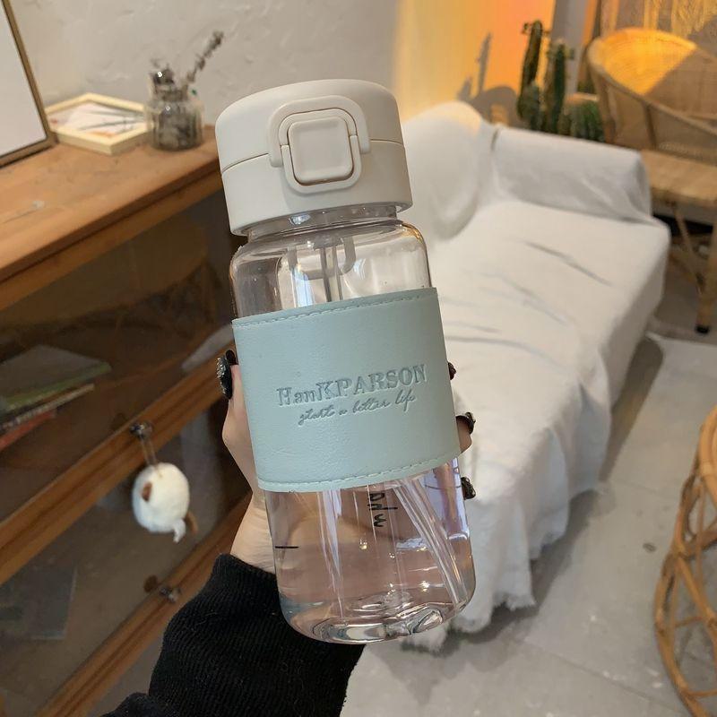 

Высококачественный пластиковый термостакан для воды с трубочкой для студентов - японский стиль, термостойкий, дизайн унисекс 500ml [leather case + straw] розовый