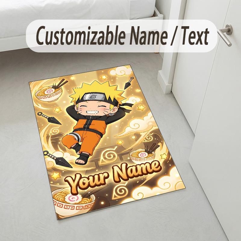Personalized Crystal Velvet Carpet,Naruto Custom Printed Name, Plush Area Rug For Home Indoor Decor