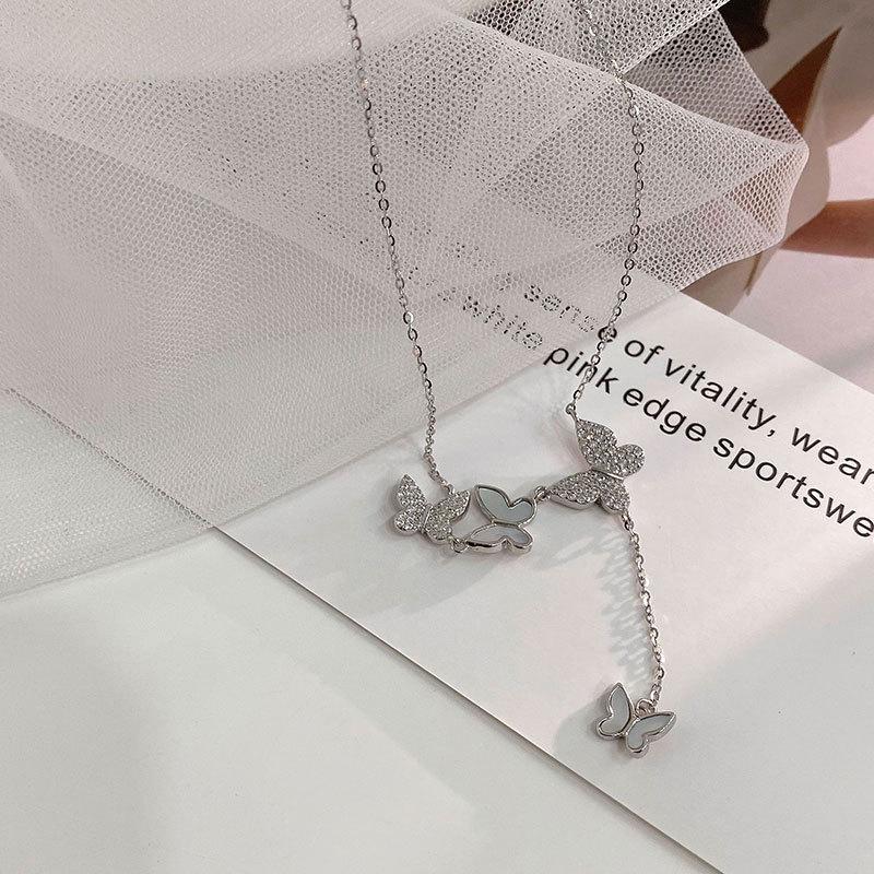 Light Luxury High-end Butterfly Tassel Necklace, Four Butterfly Clavicle Chain, Y-shaped Necklace for Women