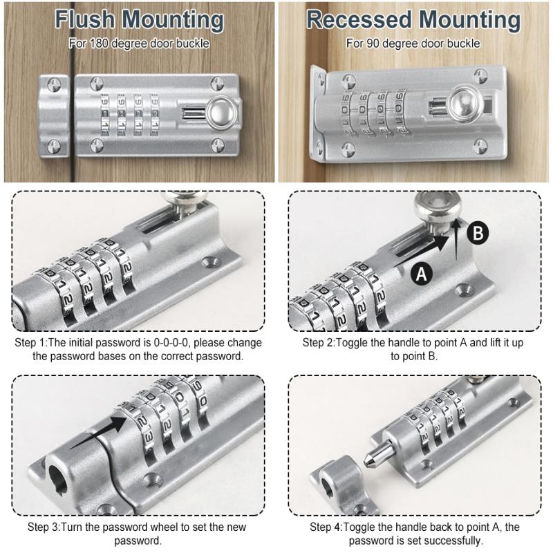 Neues 4-stelliges Kombinations-Schieberiegel-Torschloss Combi-Bolt Riegel Diebstahlsichere Passwortschlösser Mechanischer Digitalcode-Verriegelungsriegel