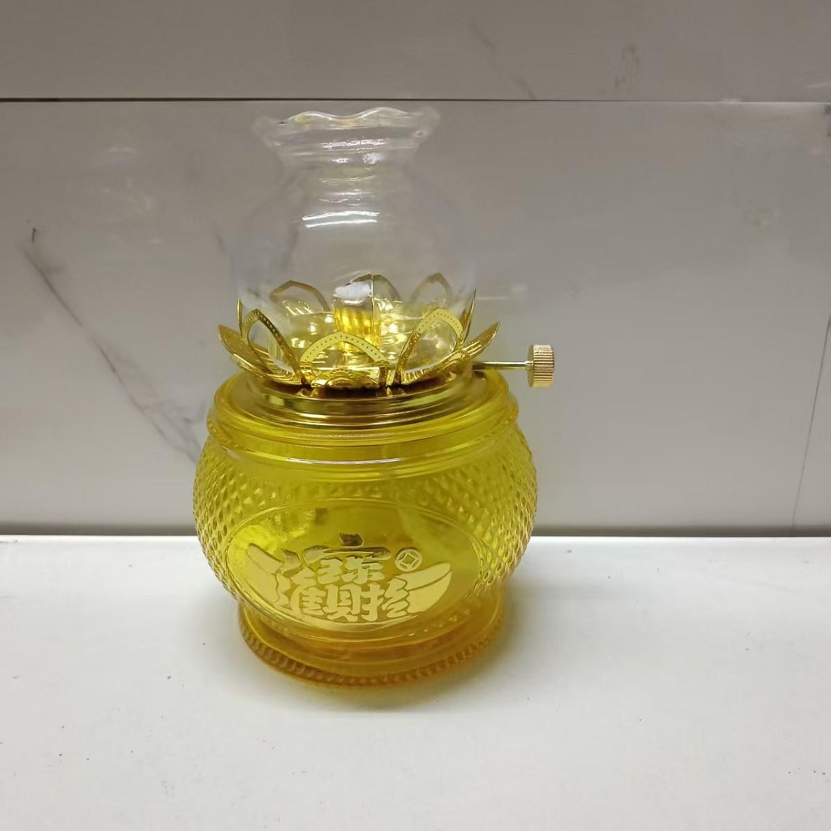 Large Windproof Glass Butter Lamp Holder - 72-Hour Crystal Lotus Oil Lamp for Buddhist Offerings, Home Meditation Decor