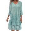 Fashion Summer Dresses Summer  Pattern Lace Splicing Hollowed Out Midi Dress Casual Short Sleeve Dresses Lady Vestido