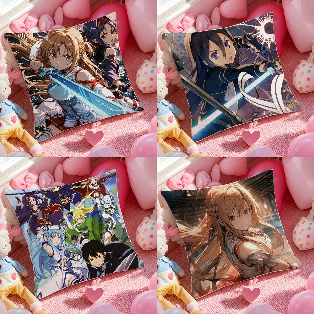 Sword Art Online Premium Character Series Plush Pillow Cover Soft Short Plush Cushion Cover For Sofa Bedroom Home Decor Gift