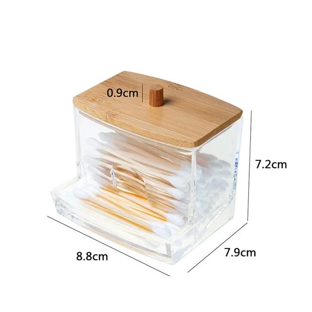 New Makeup Cotton Pad Organizer Storage Box For Cotton Swabs Rod Cosmetics Jewelry Bathroom Qtip Container with Bamboo Lid