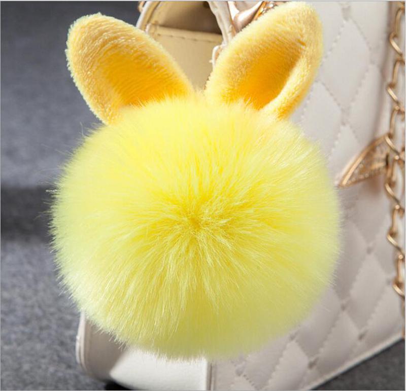 Cute Fluffy Bunny Toys Bear Keychain Rabbit Ear Key Chain Fur Woman Bag Charms Keyring Pom  Charm Pendant