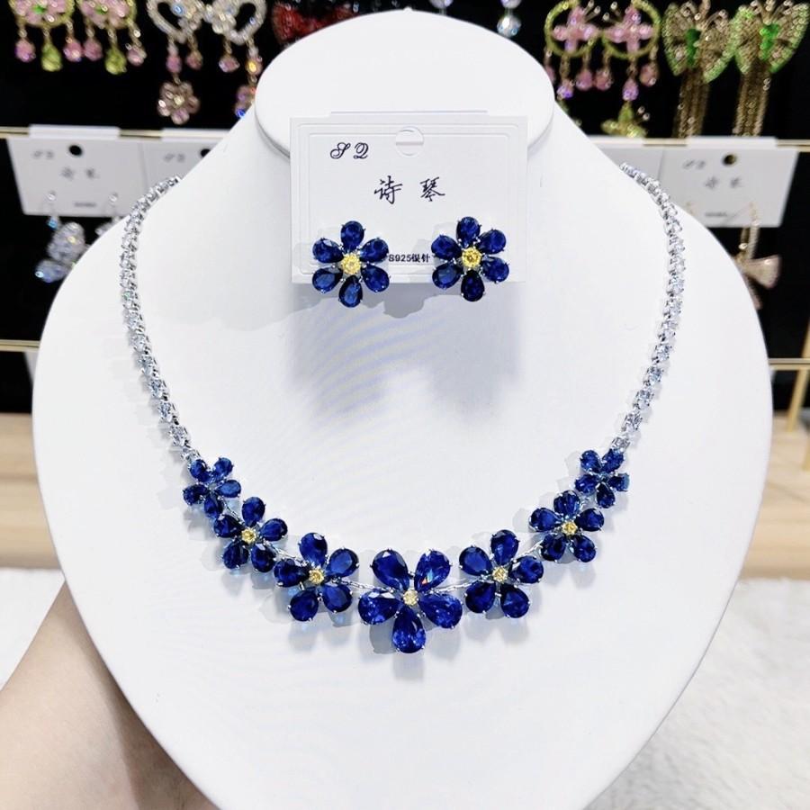 Colar Brincos Florais Rosa Tendência Para Mulheres Noivado Moda Conjunto de Joias Gargantilhas de Casamento Acessórios de Festa Presentes