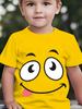 Cute Big Eyes Smiley Face Sticking Tongue Graphic Short Sleeve Tee Funny Cartoon Expression Print Casual Top For Toddler Kids