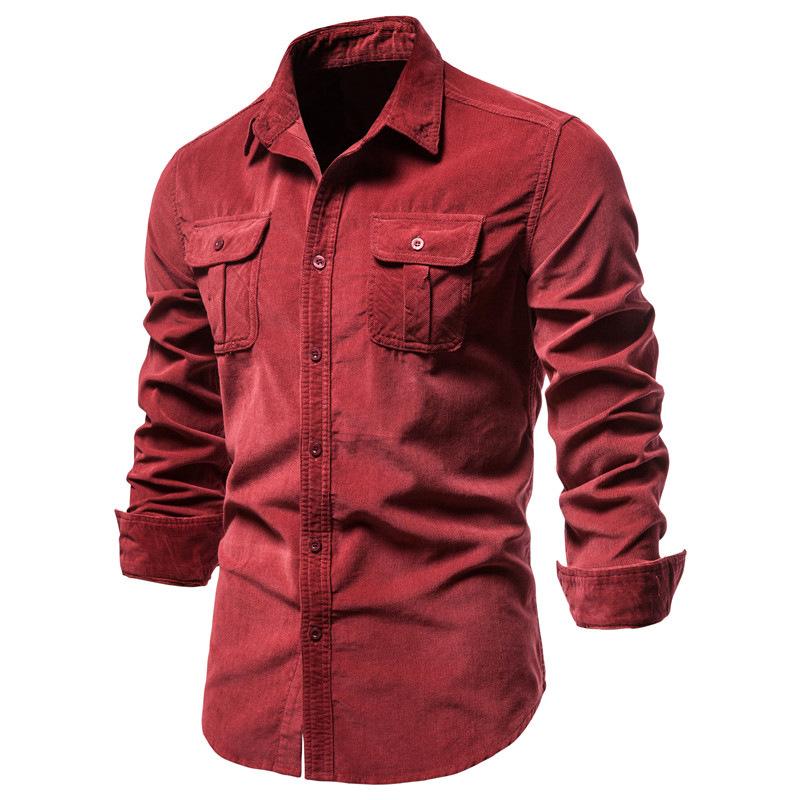 New Autumn 100% Cotton Corduroy Shirts Men Solid Color Slim Fit Casual Blouses High Quality Long Sleeve Social Shirt for Men