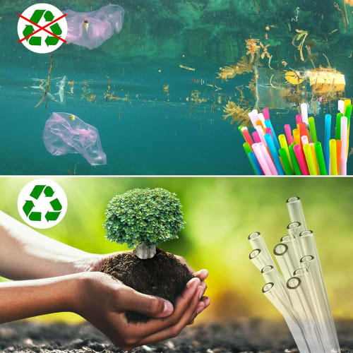 Set of 4 Glass Straws, Heat-Resistant, Washable, Reusable, Non-Toxic, Eco-Friendly, with Cleaning Brush