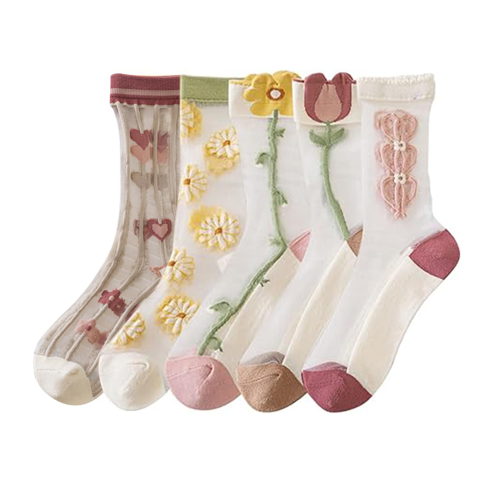 

Crew Cute Floral Cotton Sizes Y Women s Socks, 5-Pair Set, Print, Odor-Resistant, Sweat-Wicking, Medium-Thick Socks, Breathable, Stylish, 22-25cm,