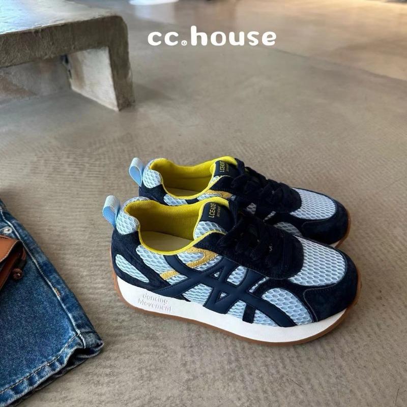 

Leather running shoes women s early autumn new thick-soled heightening yellow casual sports shoes mesh shoes 40