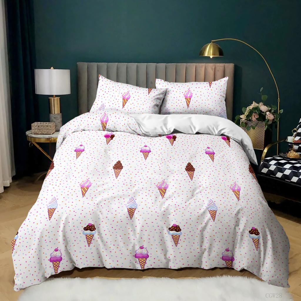Ice Cream Duvet Cover Set Colorful Ice Cream Sweet Style Bedding Set for Boys Girl Microfiber Summer Queen King Size Quilt Cover