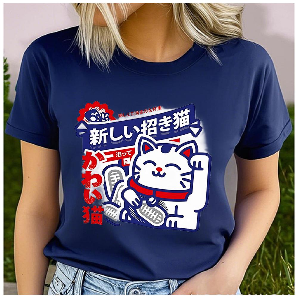 Unisex 100% Polyester Loose round Neck T-Shirt Casual Short Sleeve Fashion Top for Summer - Cat Lovers Design