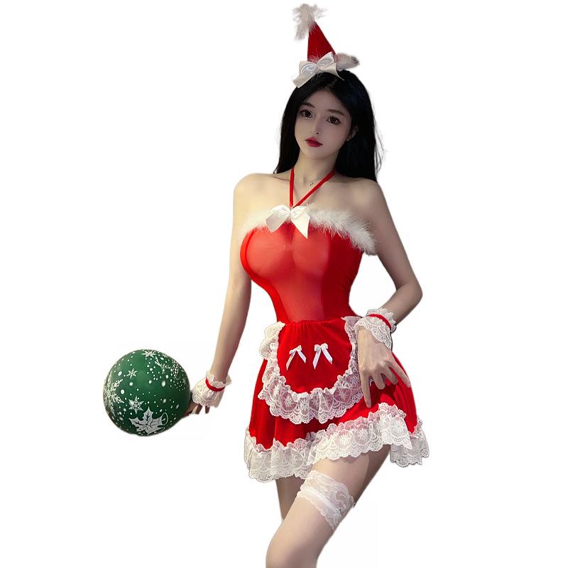 Red Sexy See-Through Lingerie - New Year Christmas Outfit, Pure Passion Style, Girls' Dress