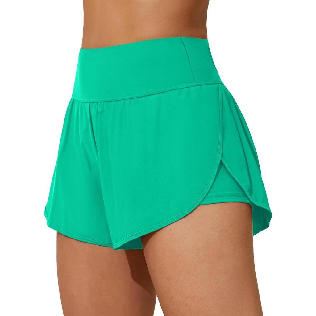 CHARMLEAKS Pantaloncini da bagno da donna Pantaloncini da bagno con spacco laterale Pantaloncini da surf 2 in 1 con tasche sul fondo