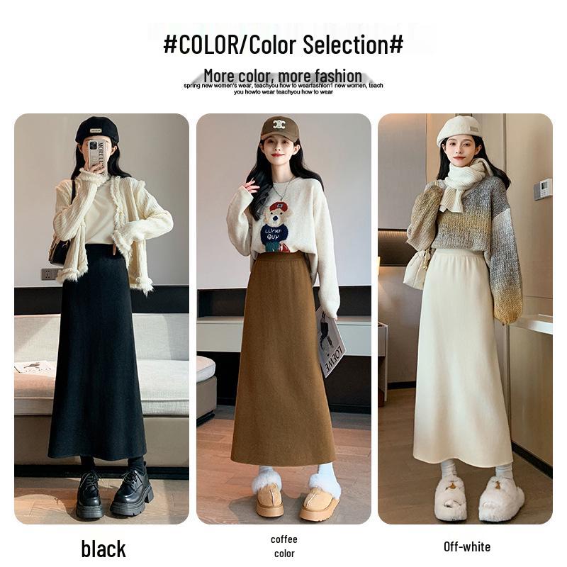 Women's High-Waisted Plus Velvet Slim-Fit Knit Midi Skirt (Petite, 2025).