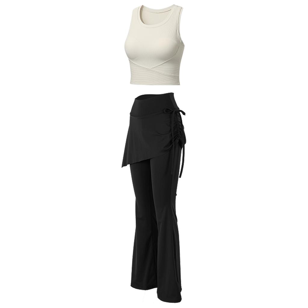 Pantaloni fustă de yoga pentru femei 2025: Pantaloni lungi eleganți tip două piese false, micro evazați, pentru alergare și fitness, pentru primăvară