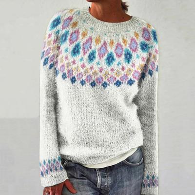 Women Sweater Round Neck Long Sleeve 3D Digital Print Knitting Tops Loose Fit Casual Knitwear Work Party Wear