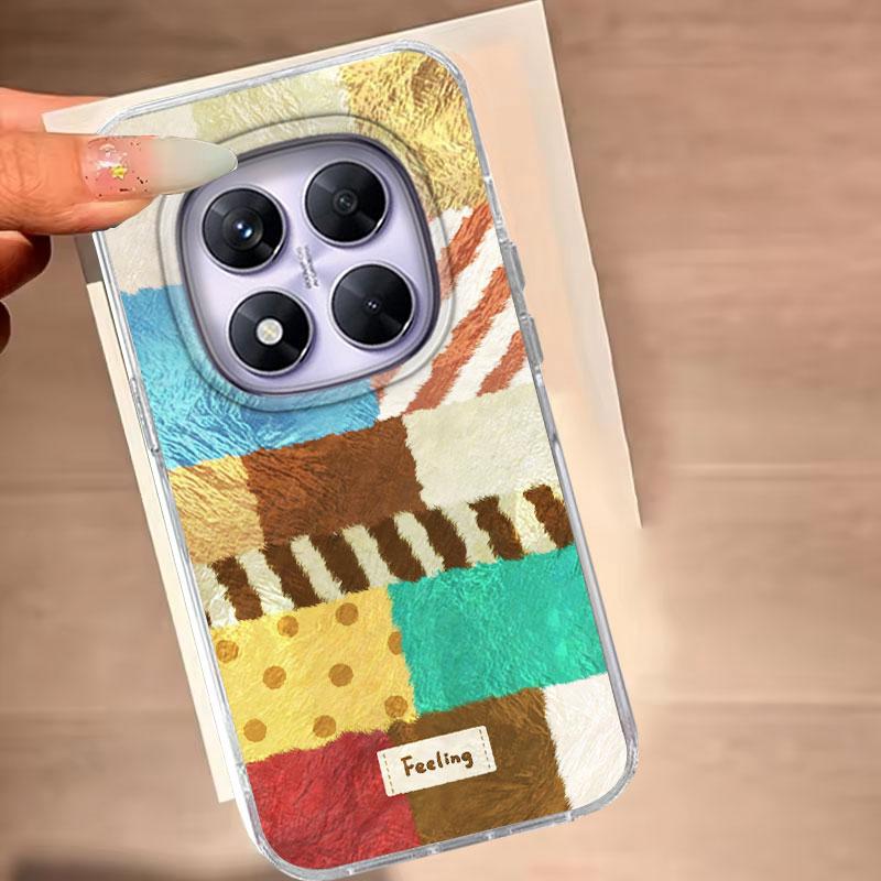 Case For Redmi Note 14 Pro Plus 13 Pro 14S 14C 13C A3 Xiaomi 14T 13T Pro 5G Phone Cover Brown Colored Square For Redmi A5 Bags