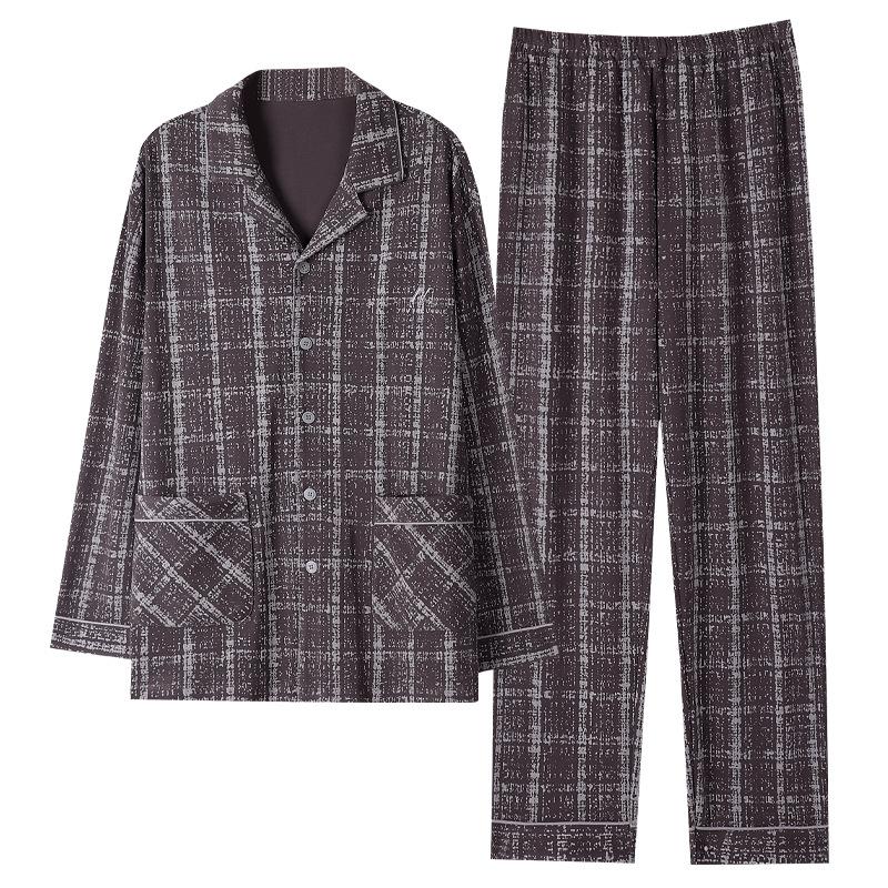 Soft Pure Cotton Pajamas Men's Spring and Autumn Pure Cotton Long-sleeved High-end Loungewear Men's Casual Suit Loose