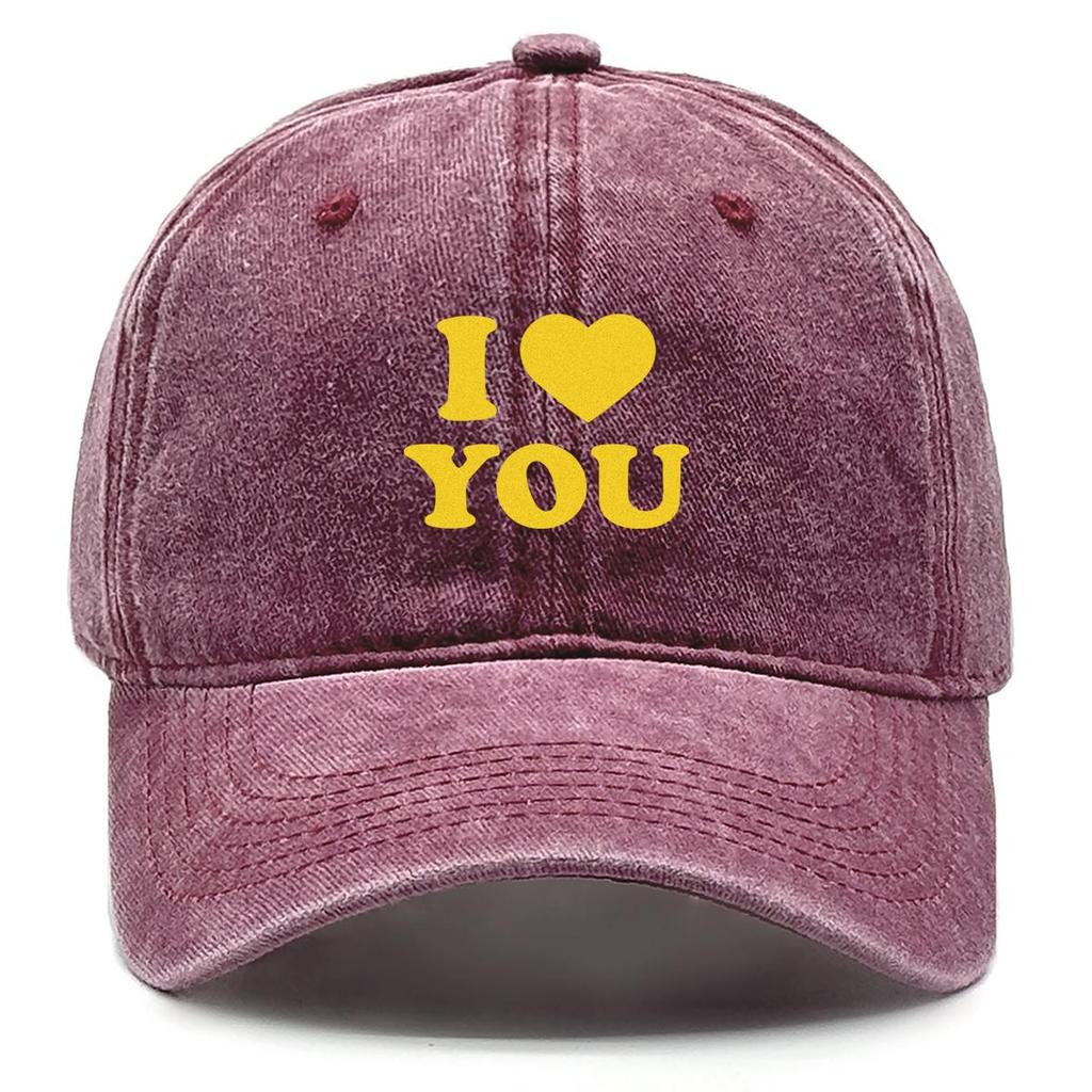 Golden "I LOVE YOU" Print Snapback Sun Hat, Valentine's Day Trucker Hat Hip Hop Curved Brim Sunshade Sun Visor Adjustable Baseball Cap