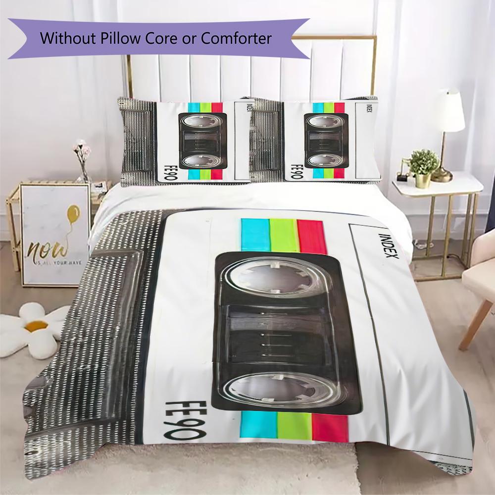 1PC Music Mixtape Theme Bedding Quilt Set Quilt Cover Pillowcase Home Decoration Birthday Gift (1 * Duvet Cover + 2 * Pillowcase, Without core)A6