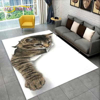 3D Cute Cat Cartoon Area Rug,Carpet Rug for Home Living Room Bedroom Sofa Kitchen Doormat Decoration,Kid Play Non-slip Floor Mat