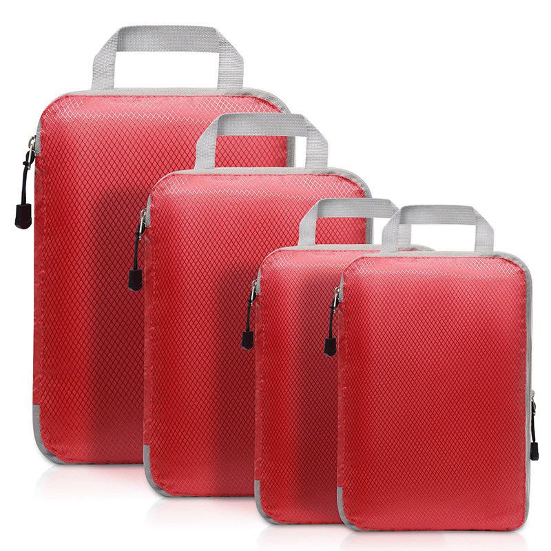 Four-Piece Compression Travel Storage Bag Set for Clothes, Toiletries, Digital Gear, and More
