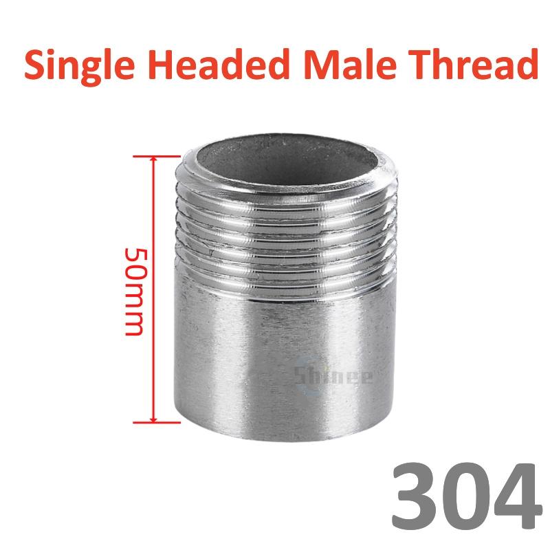 50/200mm Length 1/8" 1/4" 3/8" 1/2" 3/4" 1" -2" single-head Male Threaded Pipe Fittings Stainless Steel SS304 Connector Adapter