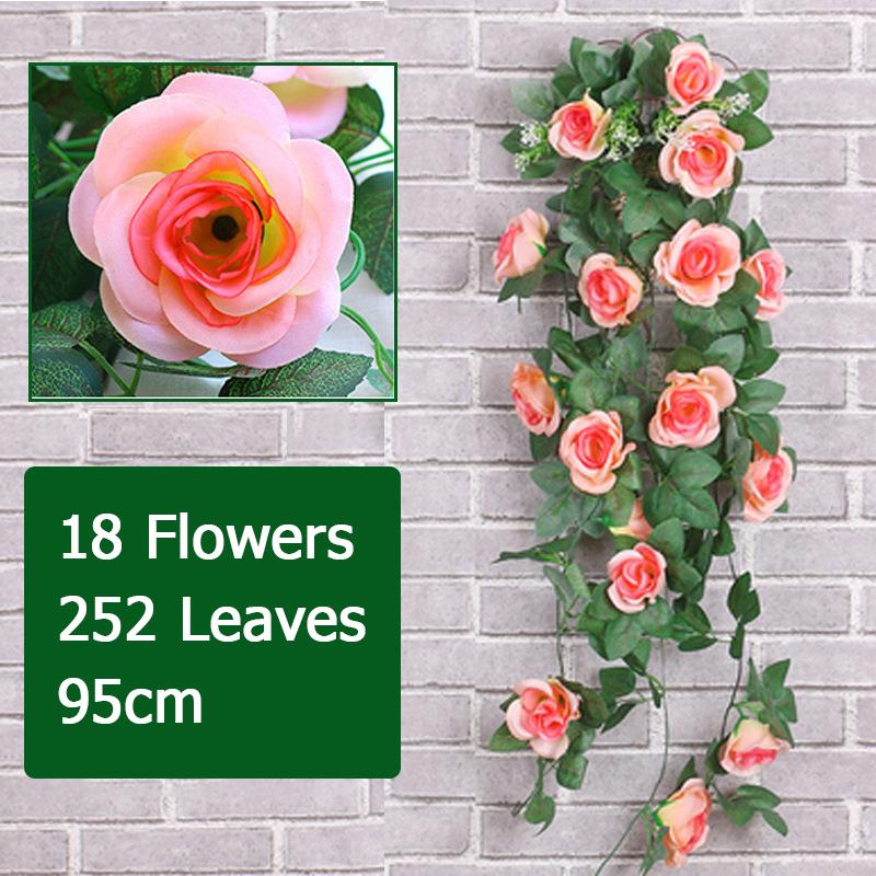 Artificial Flower Rattan Fake Plant Vine Decoration Wall Hanging Roses Flowers for Home Wed Party Interior Outdoor Decoration