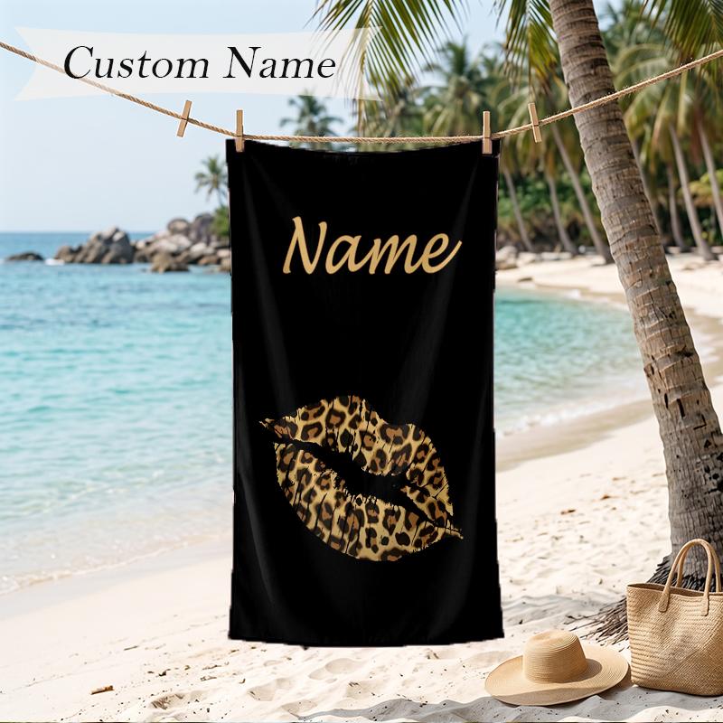Leopard Custom Name Printed Beach Towel Personalized Soft Towel For Swimming Beach Travel