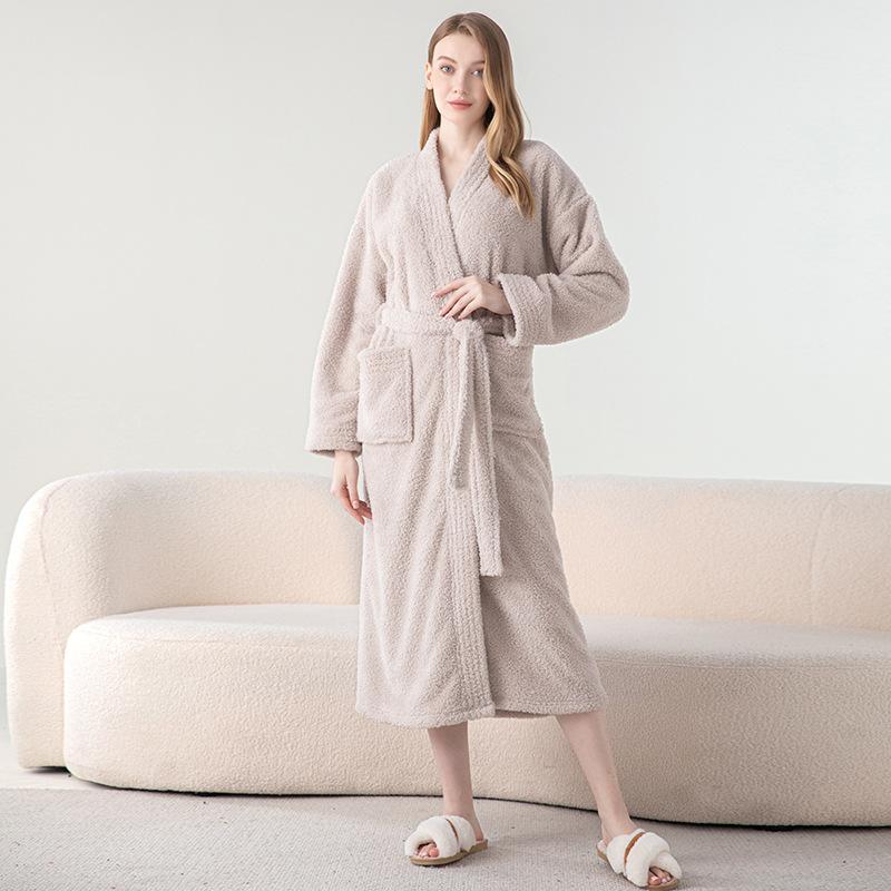 Plus Size Jacquard Fleece Bathrobe Thick Winter Autumn Bathrobe For Men And Women Cozy Pajamas Long Robe Sleepwear