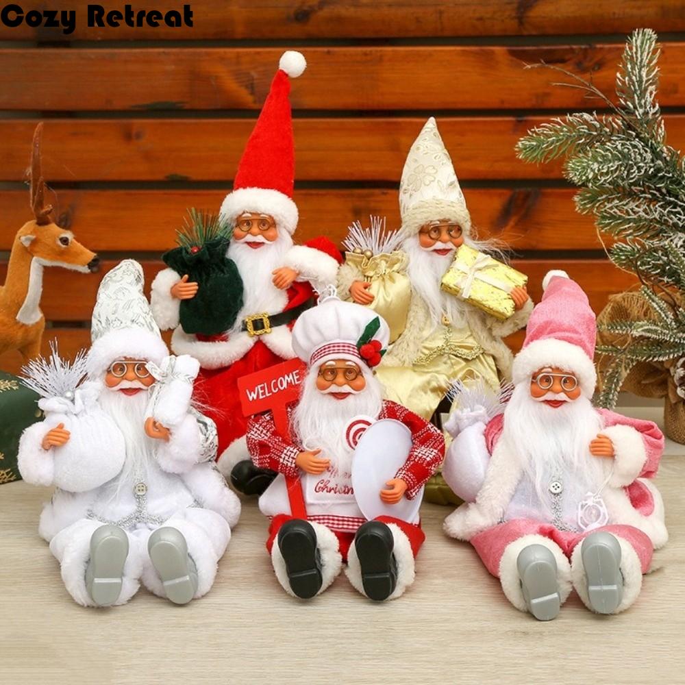 12 Inch Sitting Santa Claus Statue Home Ornaments Figurine Santa Claus Doll Window Display Christmas Decorations