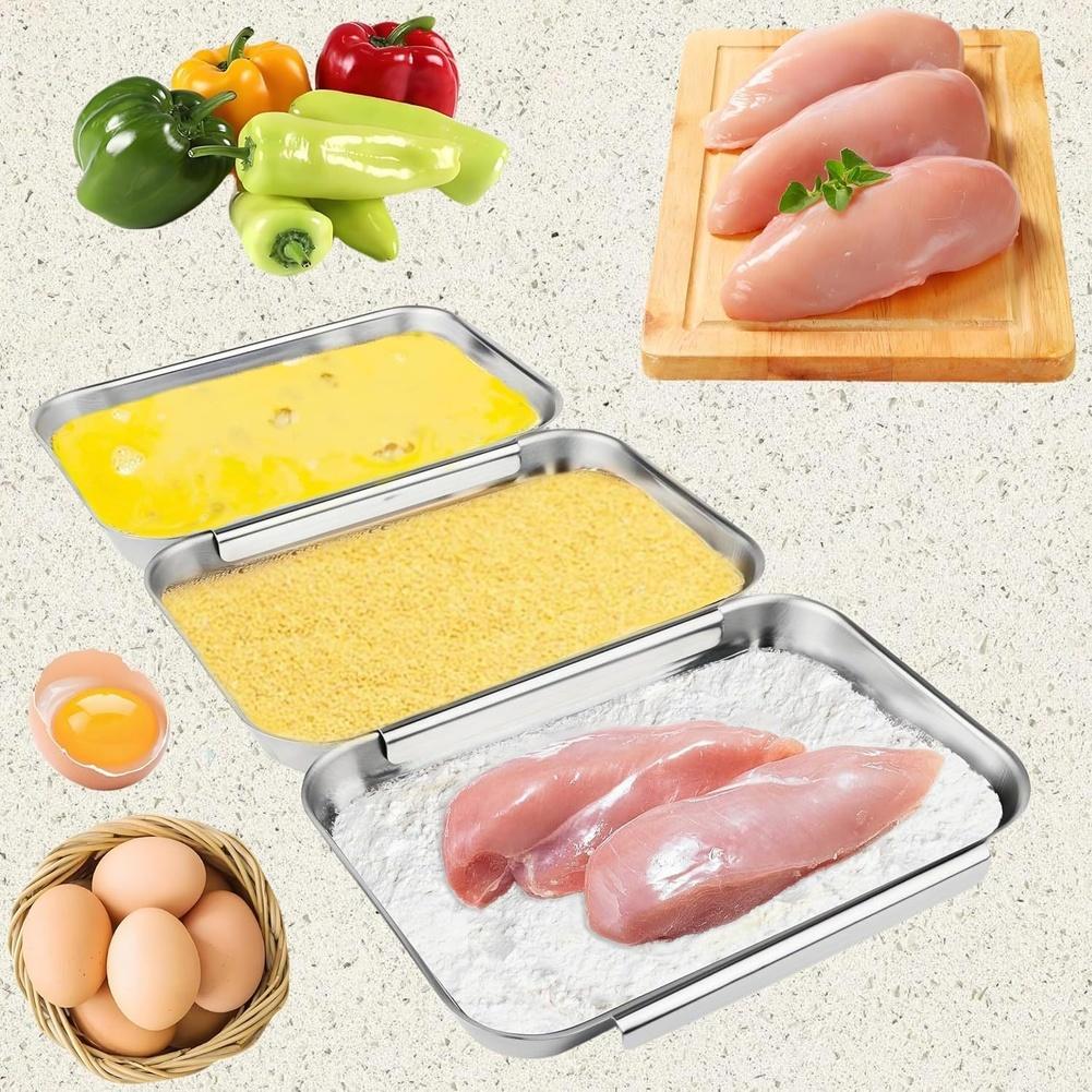 1set Condiment Tray Set 22*15.5*3cm Stainless Steel Seasoning Tray Set Barbecue Square Food Serving Plates Kitchenware Cookware