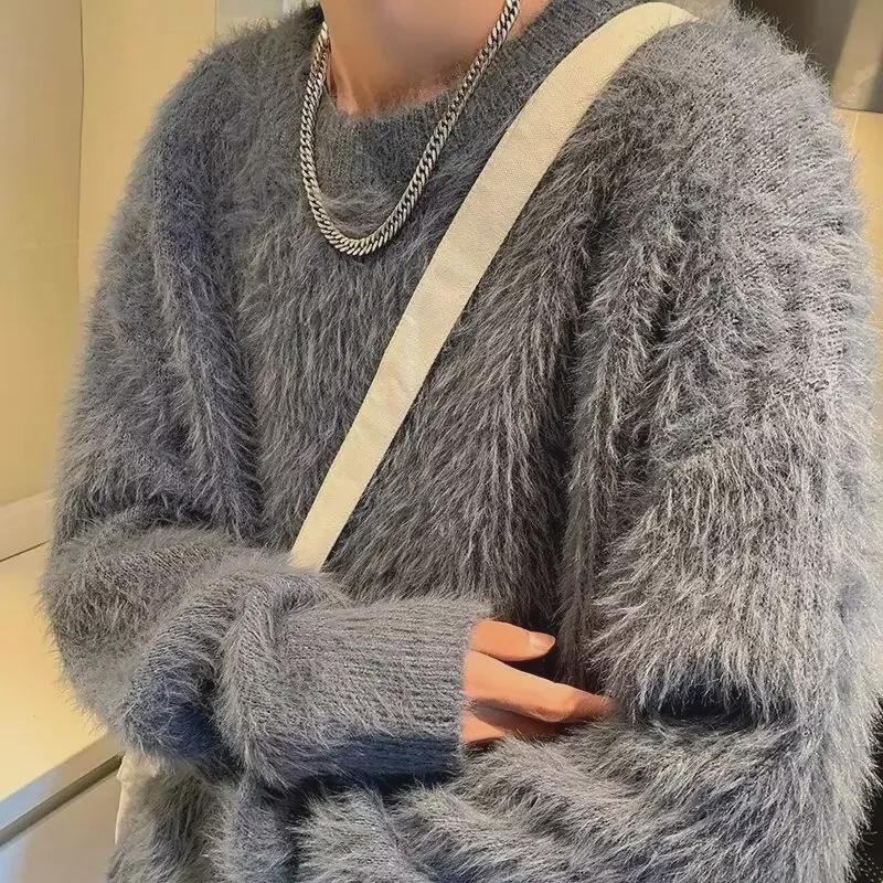 

Мужской роскошный свитер из искусственной норки: Осень/Зима Плотный, Нежный, Свободный Покрой, Круглый Вырез Трикотаж M серый