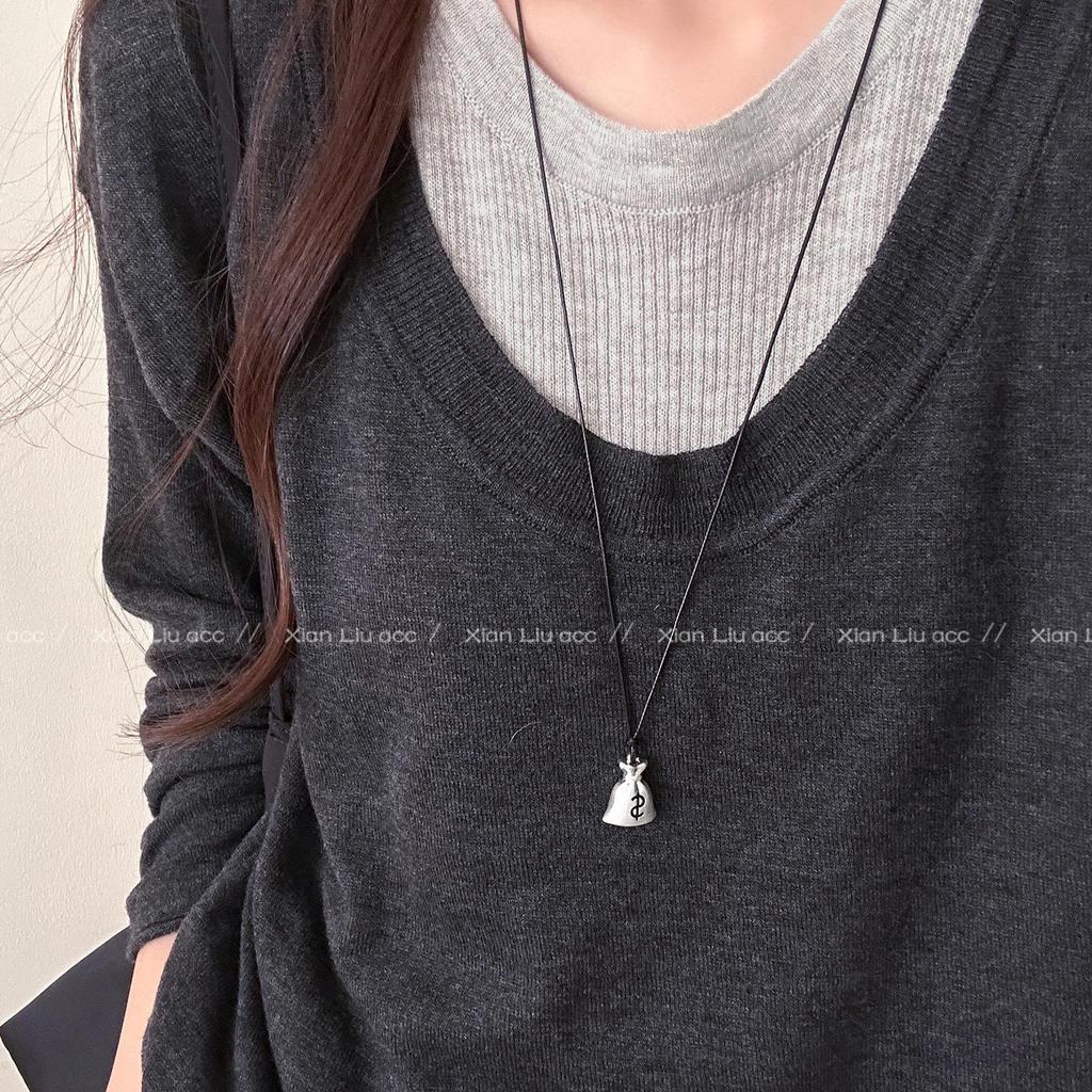 Women's Money Bag Pendant Necklace, 2025 Adjustable Sweater Chain, Light Luxury Style.