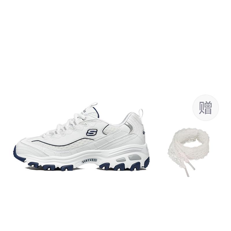 Skechers D'Lites 1.0 Height Increasing Low Top Chunky Sneakers Women's White Blue 99999863-WNV