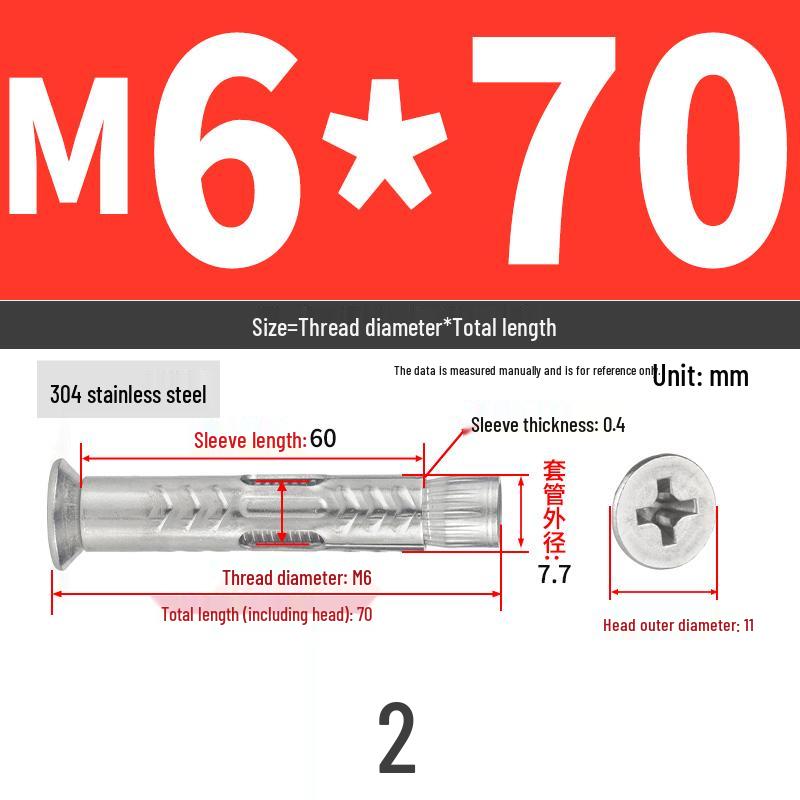 Stainless Steel Flat Head Countersunk Expansion Screws and Bolts Set (M6, M8, M10)