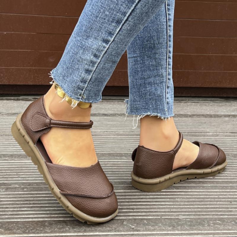 Mode Retro Handgjorda Äkta Läder Flats Sandaler 2025 Sommar Nya Casual Mångsidiga Bekväma Mjuka Sula Damskor