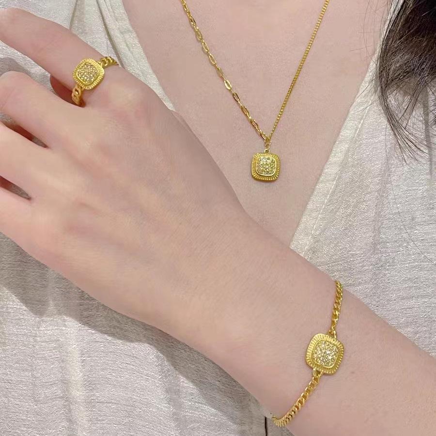 Gold-Plated Brass Jewelry Set: Vietnamese Sand Gold Necklace, Bracelet, & Ring for Women