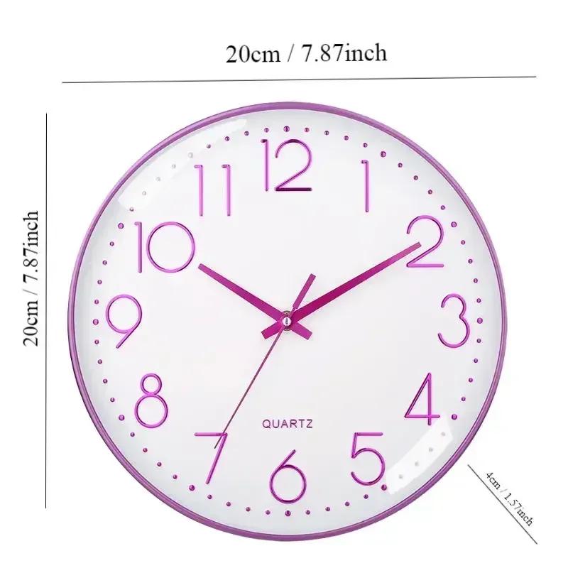 Fashion Modern Simple 8 Inch Minimalist Wall Hung Clock Silent Non-ticking Wall Clock for Study Bedroom Living Room Bathroom
