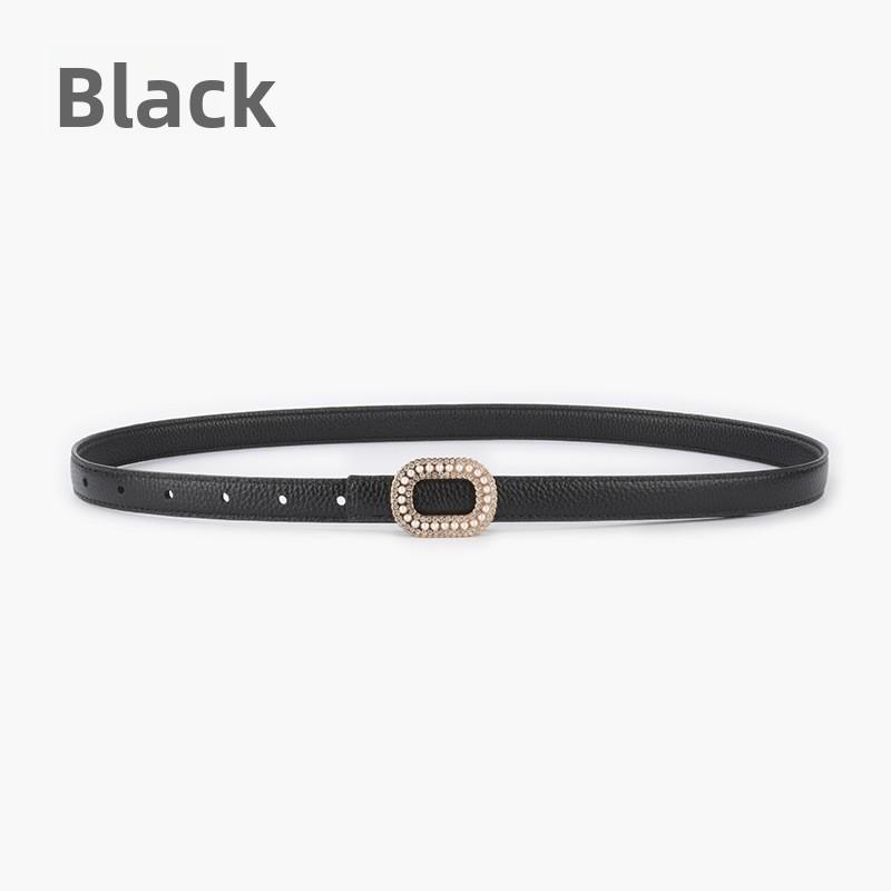 Lychee-grain top-grain leather women s belt, embellished with pearl and rhinestone accents, a delicate double-sided design 105cm чёрный