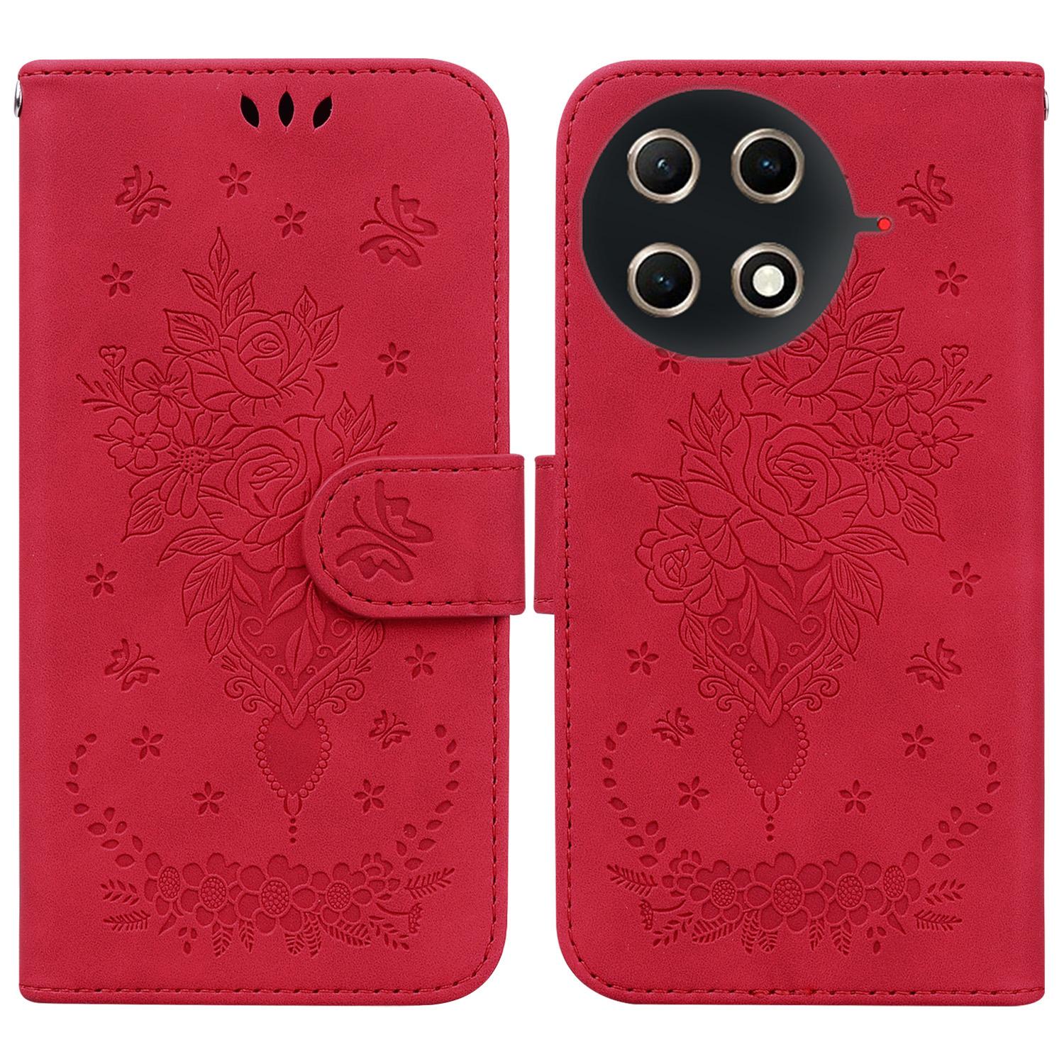 

Для TECNO Camon 30S 4G/30S Pro 4G Чехол Кошелек из ПУ кожи с тиснением Бабочка Цветок Чехол для телефона со шнурком Red