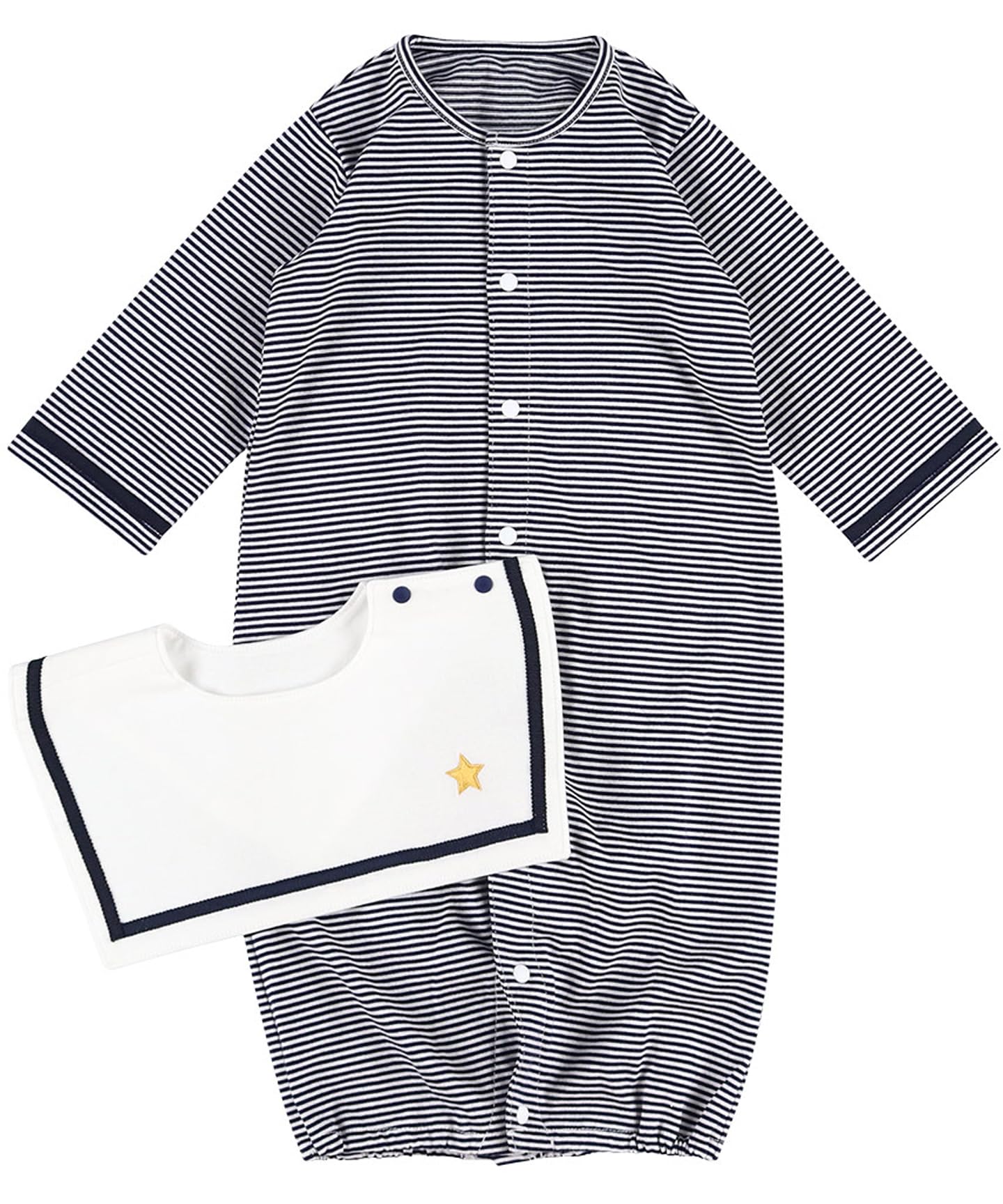 

[Wacoal Baby] Baby Romper with Bib, 100% Cotton (Body), Jersey Fabric, Gift, Long-Sleeve, Front-Opening Style, BGU573 KO, 50-70