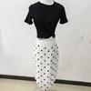Summer 2025 Song Yi Black Slim-Fit T-Shirt & White Polka Dot Skirt Set