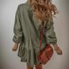 Women's Turn Down Collar Three Quarter Sleeve Shirt Dress Loose Fit Relaxed Waist Casual Tiered Mini Dress